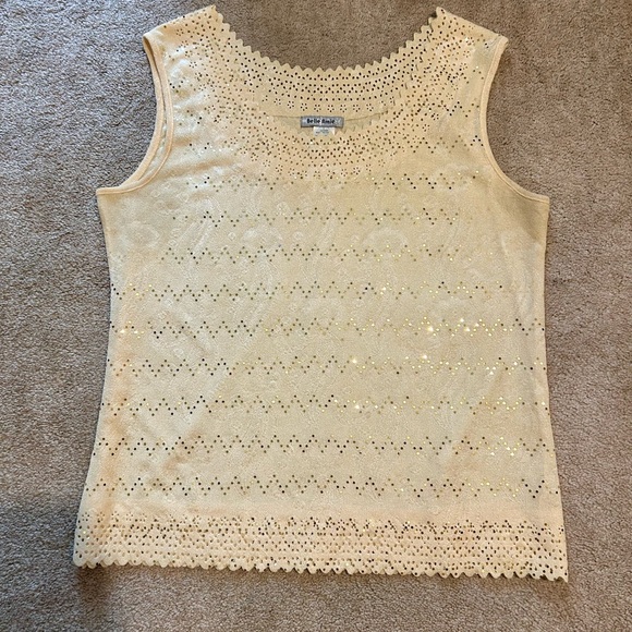 Women’s Cream Scalloped Eyelet Tank Top with Sequin Sparkles ✨ - Picture 3 of 6